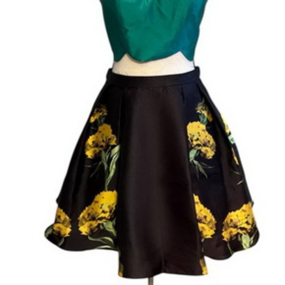 Terani Couture Black Green Satin Strapless Floral 2 Piece Dress - Picture 2 of 3